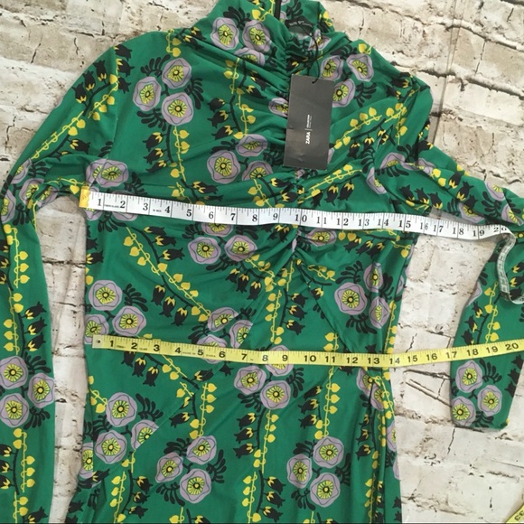 Zara NWT Green Draped Floral Dress - Picture 10 of 10